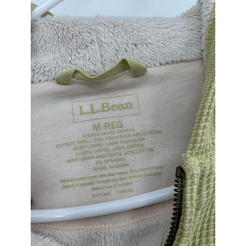 L.L. Bean Womens Waffle Knit Hooded Jacket Size‎ M Green Fuzzy Lined Cozy Casual - Picture 2 of 8